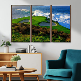 13644055-MGV-CV-36X24-Golf Wall Art – Oceanfront Green Canvas Print, Scenic Coastal Course Photography Decor for Bedroom, Living Room, Office, Sports