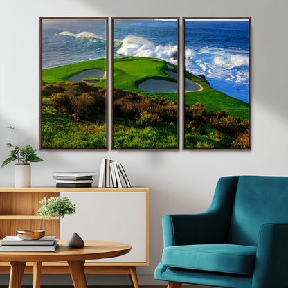 13644055-MGV-CV-36X24-Golf Wall Art – Oceanfront Green Canvas Print, Scenic Coastal Course Photography Decor for Bedroom, Living Room, Office, Sports