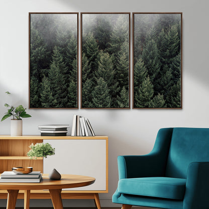 84059409-MGV-FC-48X32-3P_Walnut-Forest Wall Art – Misty Evergreen Trees Canvas Print, Tranquil Nature Photography Decor for Bedroom, Living Room, Office, Cabin or