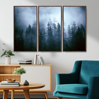 93439624-MGV-CV-36X24-Forest Wall Art – Misty Pine Trees Canvas Print, Moody Nature Photography Decor for Bedroom, Living Room, Office, Cabin, Lodge or