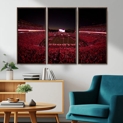 38331045-MGV-CV-36X24-Sanford Stadium Wall Art – Panoramic Georgia Bulldogs Red Light Game Football Canvas Print, Night Crowd Sports Decor for Office,