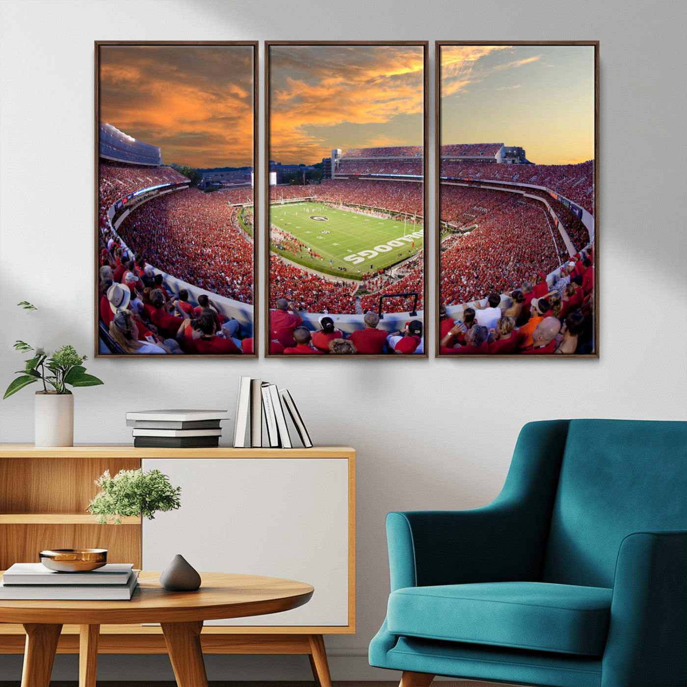 73680988-MGV-FC-48X32-3P_Walnut-Georgia Bulldogs Stadium Wall Art – Panoramic Football Field Canvas Print, Game Day Decor for Home, Office, Fan Cave, Sports