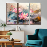 18414-MGV-CV-36X24-Pink Lotus Wall Art Canvas Print, Framed Water Lily Art Picture Print, Dreamy Floral Perfect Dreamy Botanical Decor Artwork