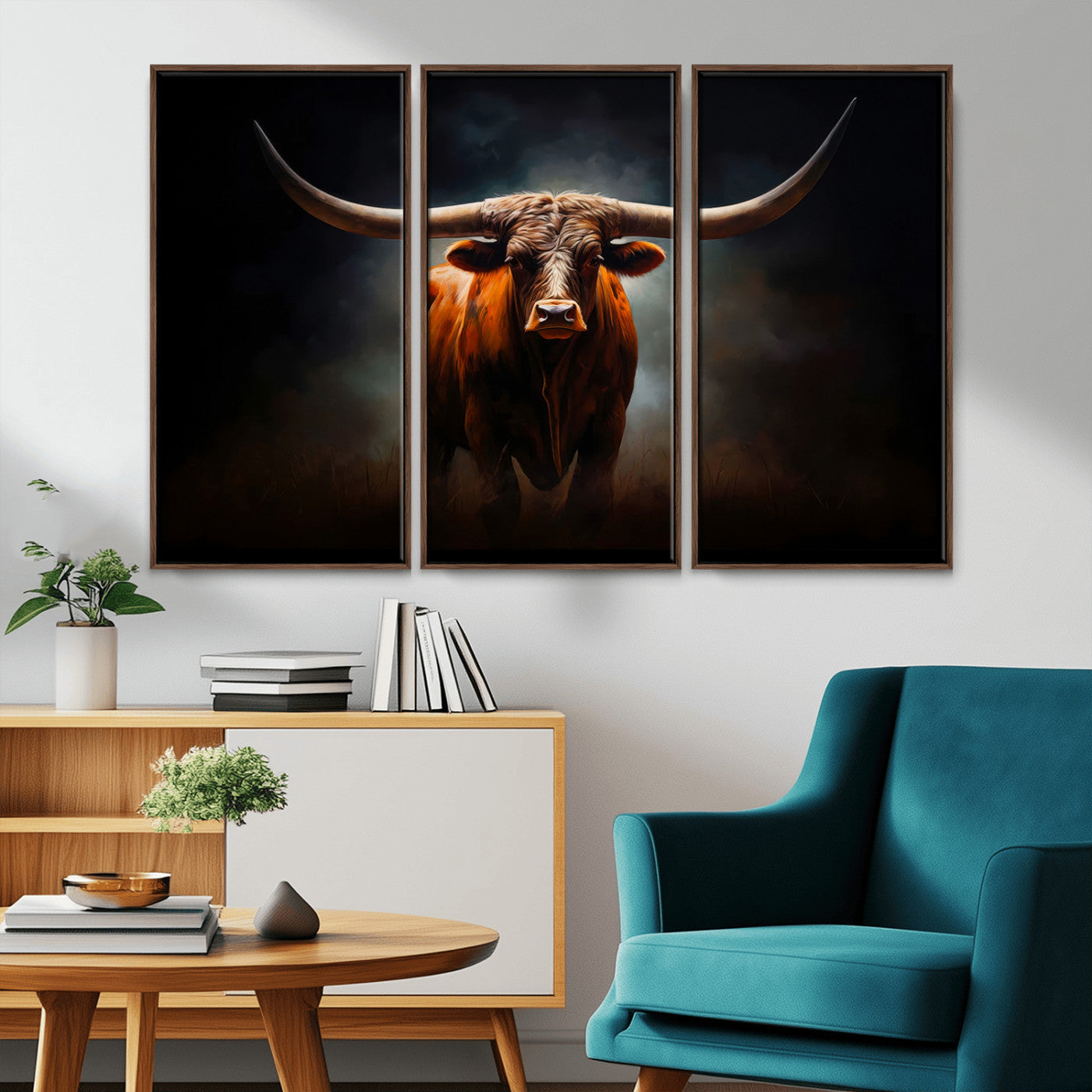 12484-MGV-CV-36X24-Texas Longhorn Wall Art Canvas Print, Framed Western Bull Art Picture Print, Moody Cattle Perfect Moody Western Decor Artwork