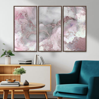 16416-MGV-CV-36X24-Blush Marble Wall Art Canvas Print, Framed Rose Gold Art Picture Print, Pink Cloudy Perfect Modern Glam Decor Artwork
