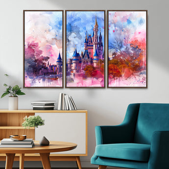 15129-MGV-CV-36X24-Disney Castle Wall Art Canvas Print, Framed Cinderella Palace Art Picture Print, Fantasy Kingdom Perfect Whimsical Fairytale Decor