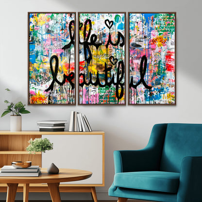 36856-MGV-CV-36X24-Life Is Beautiful Wall Art – Colorful Graffiti Canvas Print, Modern Street Style Artwork, Inspirational Decor for Living Room,