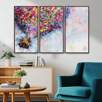 18792-MGV-CV-36X24-Up Movie House Wall Art Canvas Print, Framed Carls Journey Art Picture Print, Up Inspired Perfect Animated Whimsical Decor Artwork