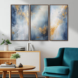 41836-MGV-FC-48X32-3P_Walnut-Abstract Gold Wall Art Canvas Print, Framed Blue Layers Art Picture Print, Elegant Cloud Perfect Elegant Minimalist Decor Artwork