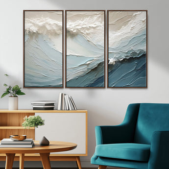 53646-MGV-CV-36X24-Ocean Wave Wall Art Canvas Print, Framed Textured Seascape Art Picture Print, Modern Ocean Perfect Minimal Coastal 2/2 Decor