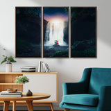 56359-MGV-CV-36X24-Lilo Stitch Wall Art Canvas Print, Framed Stitch Angel Art Picture Print, Cartoon Waterfall Perfect Tropical Fantasy Decor Artwork