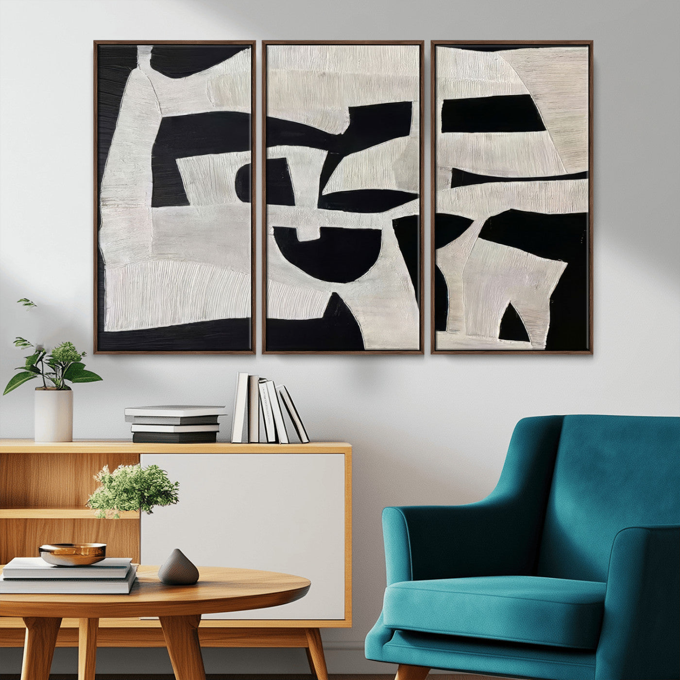 33714-MGV-CV-36X24-Monochrome Design Wall Art Canvas Print, Framed Modern Linework Art Picture Print, Textured Shapes Perfect Monochrome Modern Decor