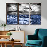91043-MGV-CV-36X24-Stormy Ocean Wall Art Canvas Print, Framed Moody Seascape Art Picture Print, Monochrome Sea Perfect Coastal Drama Decor Artwork