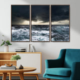 51359-MGV-CV-36X24-Stormy Ocean Wall Art Canvas Print, Framed Moody Seascape Art Picture Print, Ocean Storm Perfect Dramatic Coastal Decor Artwork