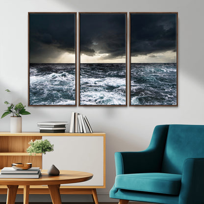 51359-MGV-CV-36X24-Stormy Ocean Wall Art Canvas Print, Framed Moody Seascape Art Picture Print, Ocean Storm Perfect Dramatic Coastal Decor Artwork