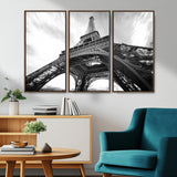 40006-MGV-FC-48X32-3P_Walnut-Eiffel Tower Wall Art – Black and White Architectural Photo Print, Paris Inspired Decor for Bedroom, Office, Studio or Modern