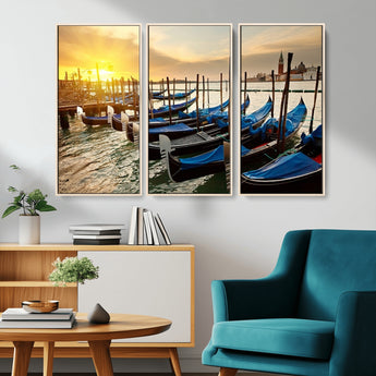 25872-MGV-CV-36X24-Venetian Gondola Dock Wall Art – Serene Sunset Canal Canvas Print, Tranquil Water Travel Decor for Office, Living Room, or Man