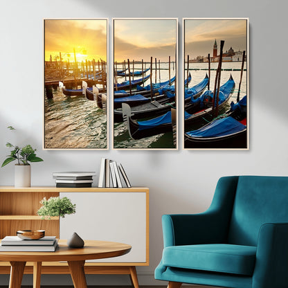 25872-MGV-CV-36X24-Venetian Gondola Dock Wall Art – Serene Sunset Canal Canvas Print, Tranquil Water Travel Decor for Office, Living Room, or Man