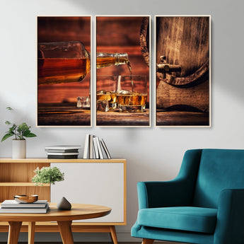 52458-MGV-CV-36X24-Whiskey Pour Wall Art – Elegant Whiskey Bottle Pouring into Glasses Canvas Print, Refined Bar or Lounge Decor for Home, Office, or