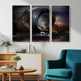 78049-MGV-CV-36X24-Whiskey Barrel Wall Art – Rustic Whiskey Barrel and Glass with Ice Canvas Print, Classic Bar or Lounge Decor for Home, Office, or