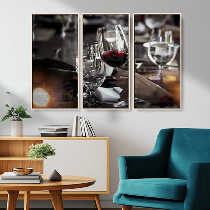 75513-MGV-CV-36X24-Elegant Wine Toast Wall Art – Close-Up Red Wine Glass at Dinner Table Canvas Print, Sophisticated Dining Room or Bar Decor