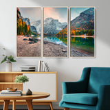 25982-MGV-CV-36X24-Autumn Mountain Lake Wall Art – Panoramic Fall Foliage and Snowy Peaks Canvas Print, Scenic Nature Decor for Living Room or Office