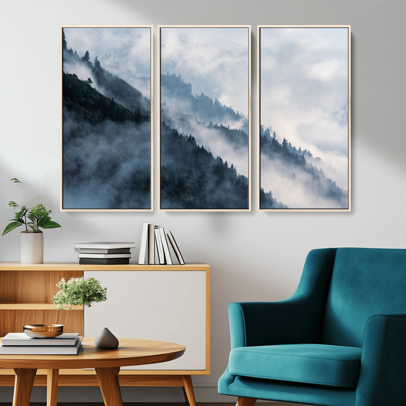85737-MGV-CV-36X24-Misty Mountain Wall Art – Atmospheric Pine Forest Canvas Print with Fog and Mist, Calm Nature Decor for Living Room, Bedroom,