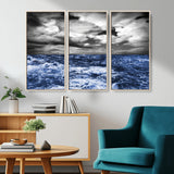 36012-MGV-CV-36X24-Dramatic Stormy Ocean Waves Black and White with Deep Blue Highlights – Moody Seascape Wall Art, Nature Photography Print for Home