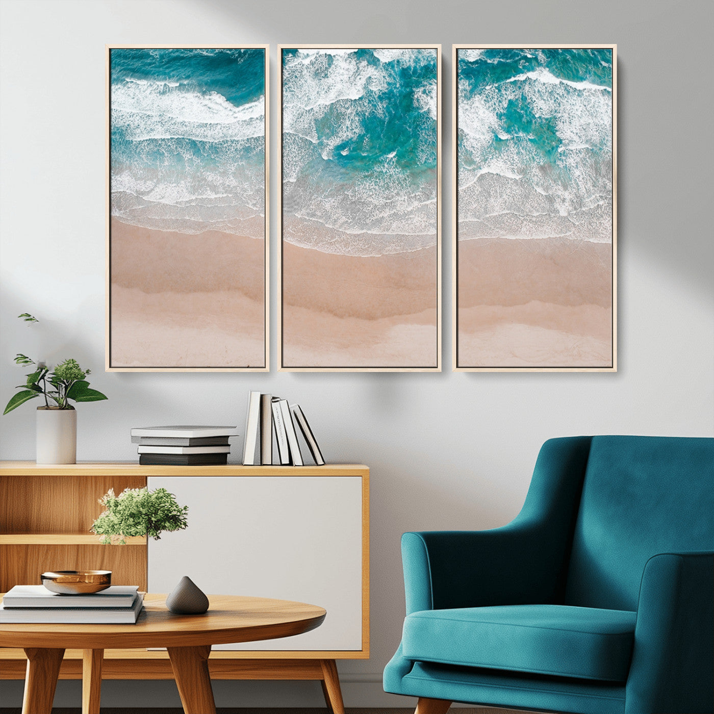39236-MGV-CV-36X24-Ocean Beach Wall Art – Aerial View of Waves and Sand Canvas Print, Coastal Home Decor for Living Room, Bedroom, Office or Beach