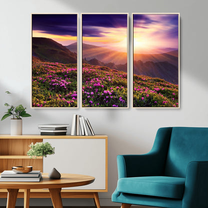 49741-MGV-CV-36X24-Mountain Sunrise Wall Art – Vibrant Floral Landscape Canvas Print, Nature Home Decor for Living Room, Bedroom Office or Cabin