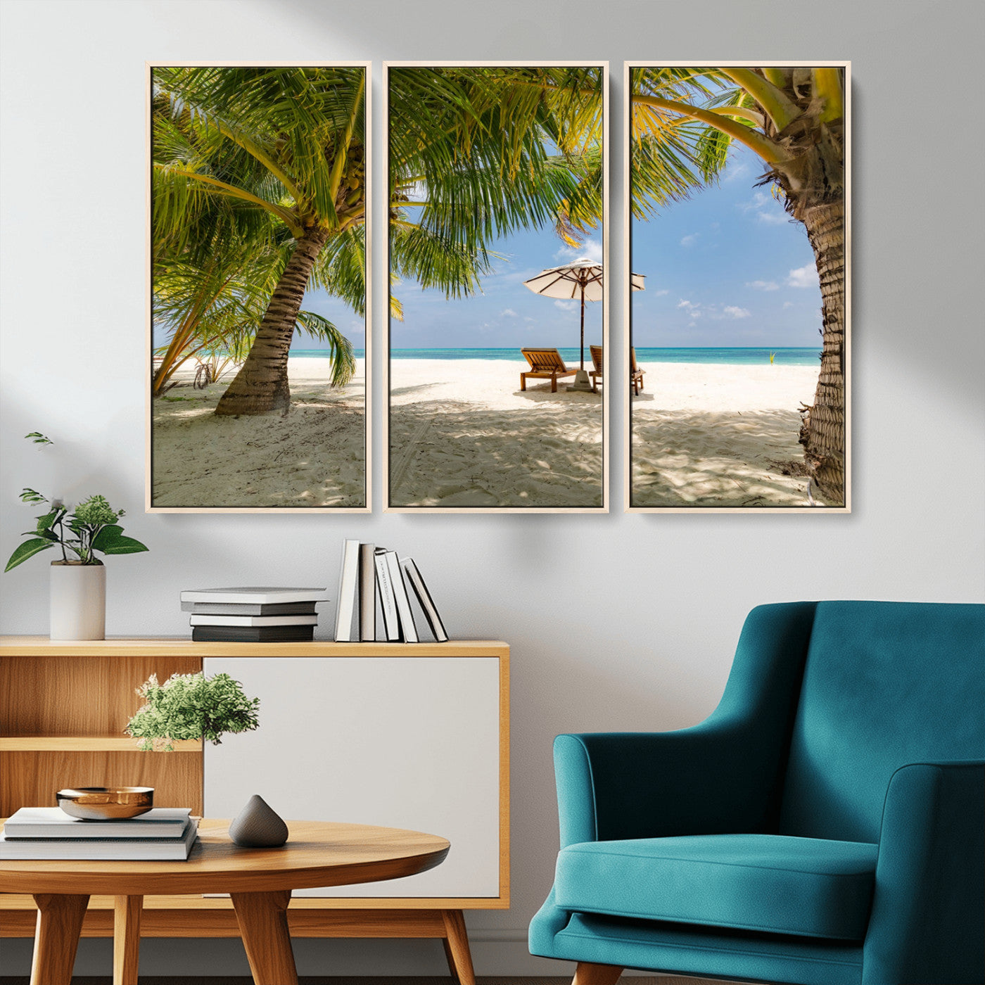 83601-MGV-CV-36X24-Tropical Beach Wall Art – Serene Palm Trees and Lounge Chairs Canvas Print, Relaxing Coastal Decor for Living Room, Bedroom or