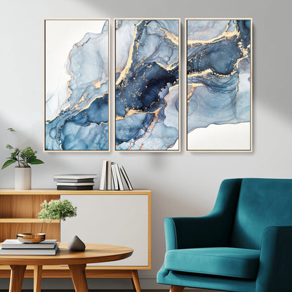 33782-MGV-CV-36X24-Abstract Marble Wall Art – Blue & Gold Fluid Painting Canvas Print, Modern Home Decor for Living Room, Bedroom or Office