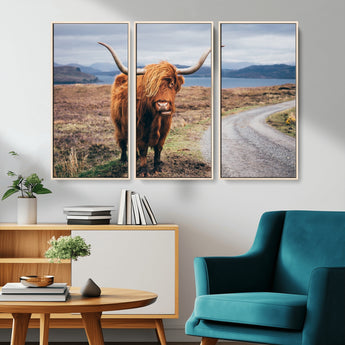 56121-MGV-CV-36X24-Rustic Highland Cow Wall Art – Panoramic Nature Canvas Print, Perfect Decor for Home, Office, Living Room or Man Cave