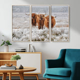 10396-MGV-CV-36X24-Highland Cattle Wall Art – Rustic Winter Landscape Canvas Print, Farmhouse Decor for Living Room, Office, Cabin or Country Home