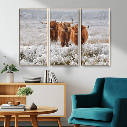 10396-MGV-CV-36X24-Highland Cattle Wall Art – Rustic Winter Landscape Canvas Print, Farmhouse Decor for Living Room, Office, Cabin or Country Home