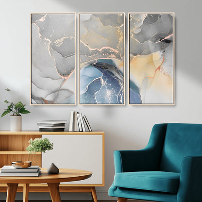 63211-MGV-FC-48X32-3P_Natural-Abstract Fluid Art Wall Decor – Blue, Gray & Gold Canvas Print, Modern Home and Office Wall Art Decor for Living Room, Bedroom or