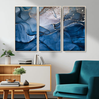 27810-MGV-CV-36X24-Abstract Blue Gold Fluid Art Wall – Modern Canvas Print, Elegant Home & Office Wall Art, Stylish Living Room or Bedroom Decor