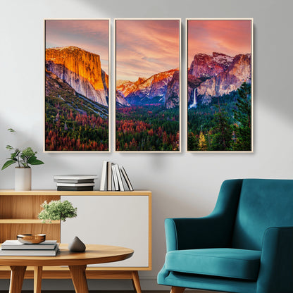 24519-MGV-CV-36X24-Yosemite Valley Sunset Wall Art – Majestic Mountain Landscape with Waterfall and Vibrant Sky, Nature Photography for Home or