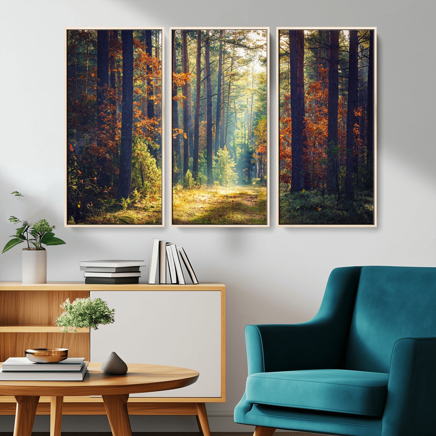 86249-MGV-CV-36X24-Sunlit Autumn Forest Path Wall Art – Peaceful Nature Scene with Fall Foliage, Calming Woods Decor for Home or Office