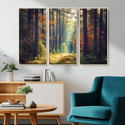 86249-MGV-CV-36X24-Sunlit Autumn Forest Path Wall Art – Peaceful Nature Scene with Fall Foliage, Calming Woods Decor for Home or Office
