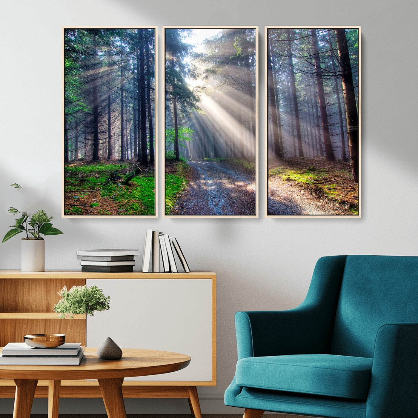 42047-MGV-CV-36X24-Sunlit Forest Path Wall Art – Nature Canvas Print, Serene Woodland Landscape, Perfect Home & Office Decor for Calm and Tranquil