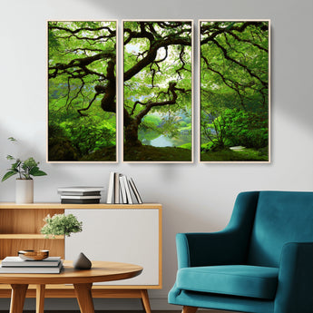 18094-MGV-CV-36X24-Emerald Canopy Wall Art – Panoramic Lush Green Tree Canvas Print, Serene Nature Decor for Office, Living Room or Meditation Space