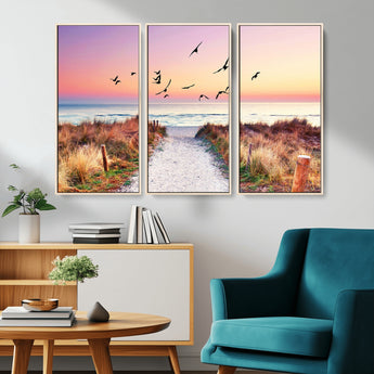 54411-MGV-CV-36X24-Coastal Path Sunrise Wall Art – Serene Ocean Canvas Print, Beach Landscape Decor for Living Room, Bedroom or Office, Peaceful
