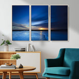 65405-MGV-CV-36X24-Blue Sunrise Seascape Wall Art – Tranquil Ocean Horizon Canvas Print with Golden Sunlight and Deep Sky, Coastal Landscape Decor