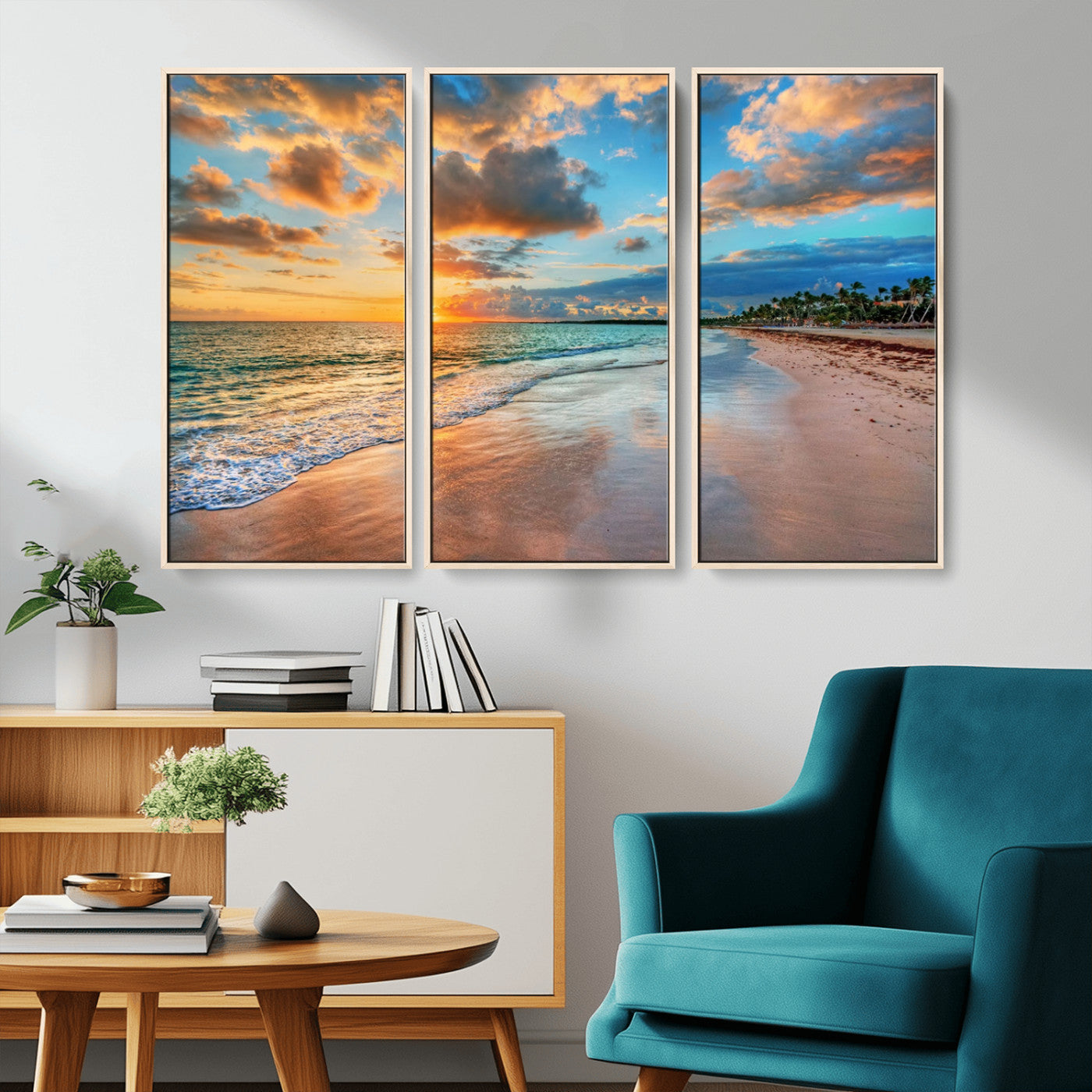 41572-MGV-CV-36X24-Sunset Beach Wall Art – Ocean Waves and Palm Trees Canvas Print, Tropical Coastal Sunset Seascape Decor for Living Room, Bedroom