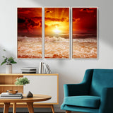 60211-MGV-CV-36X24-Fiery Sunset Ocean Wall Art – Red Sky Seascape Canvas Print with Waves, Bold Coastal Sunset Decor for Living Room or Bedroom