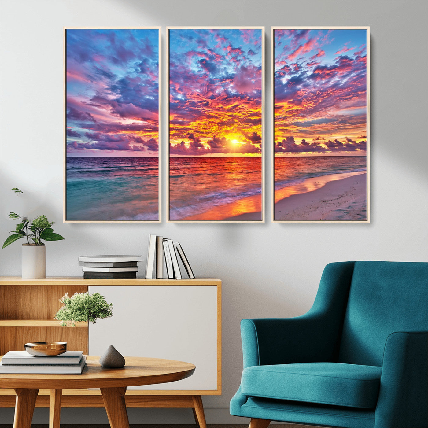 72836-MGV-CV-36X24-Fiery Sunset Beach Wall Art – Panoramic Vibrant Ocean Canvas Print, Dramatic Coastal Decor for Living Room, Bedroom or Office