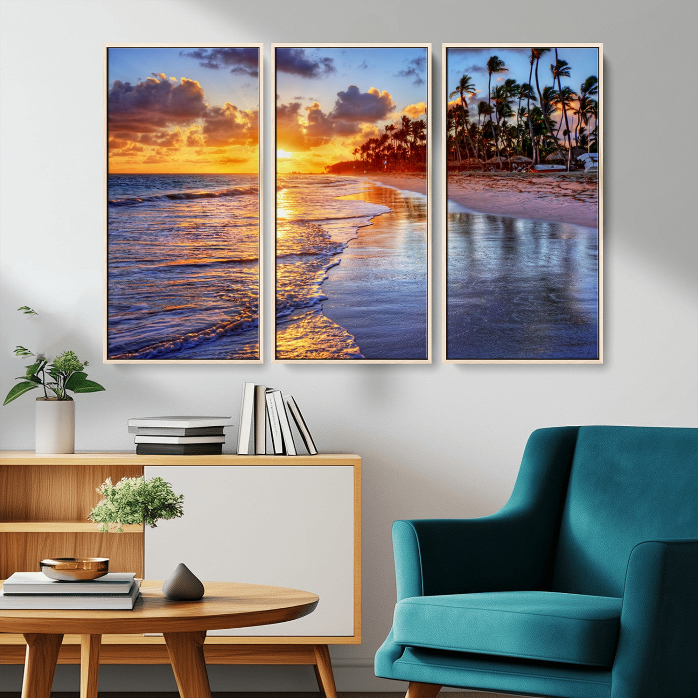 19917-MGV-CV-36X24-Tropical Sunset Beach Wall Art – Panoramic Palm Trees and Ocean Canvas Print, Vibrant Coastal Decor for Living Room, Office or Man
