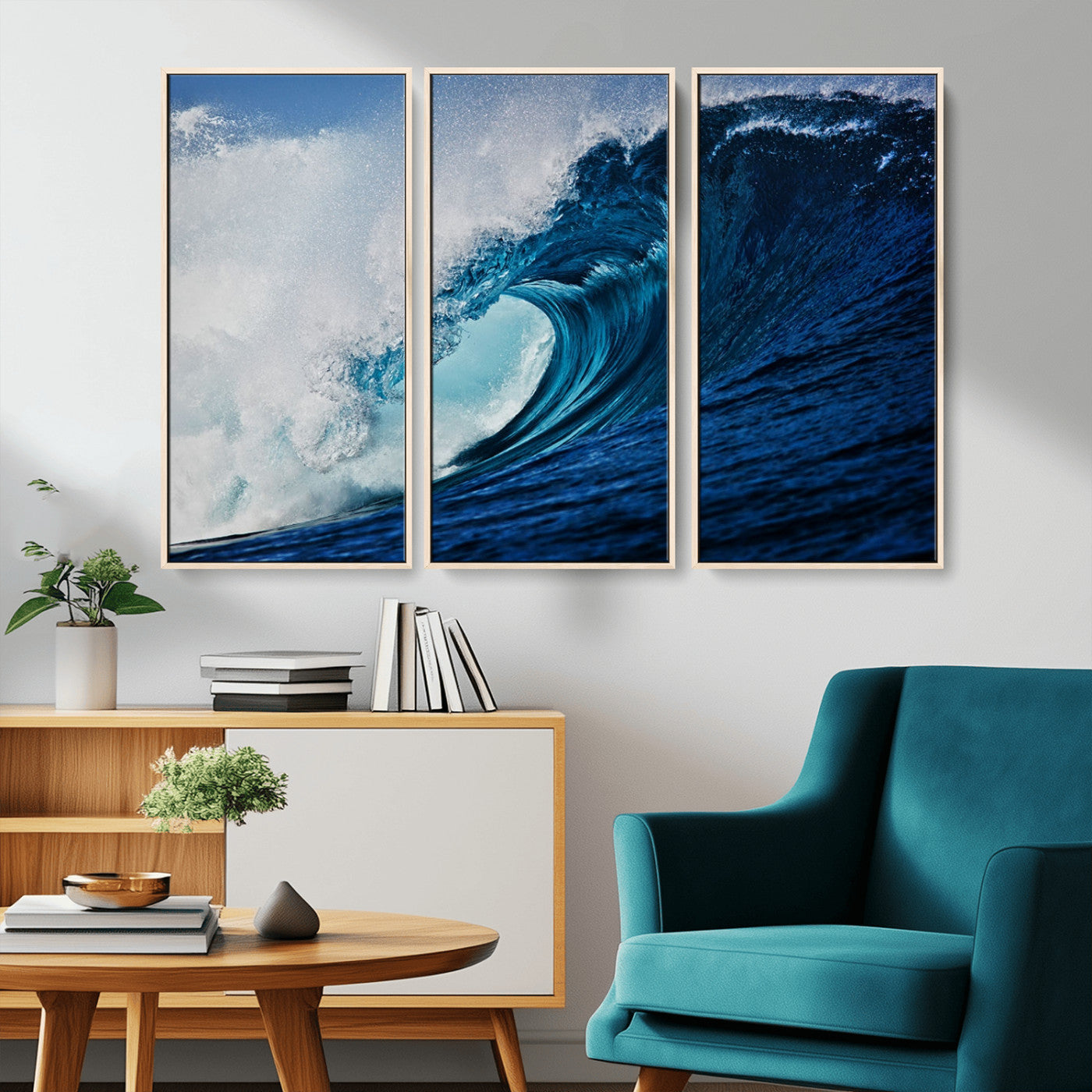 89502-MGV-CV-36X24-Powerful Ocean Wave Wall Art – Panoramic Blue Sea Wave Canvas Print, Coastal Surf Photography Artwork for Living Room, Bedroom, or