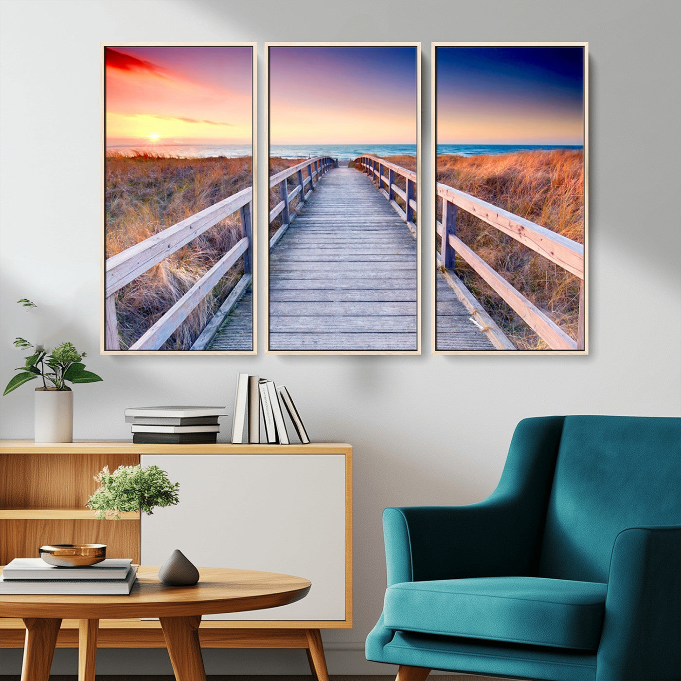 60625-MGV-CV-36X24-Beach Boardwalk Sunrise Wall Art – Coastal Pathway to Ocean Canvas Print, Seaside Landscape Decor for Home or Office